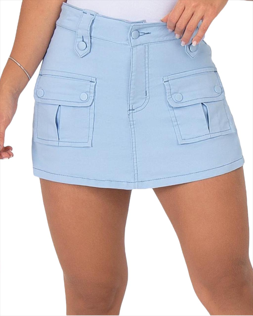 FALDA SHORT AZUL CLARO BOLSILLOS