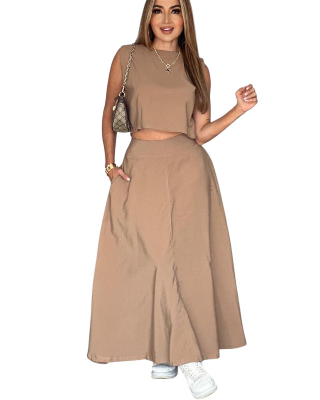CONJUNTO FALDA LARGA CAMEL