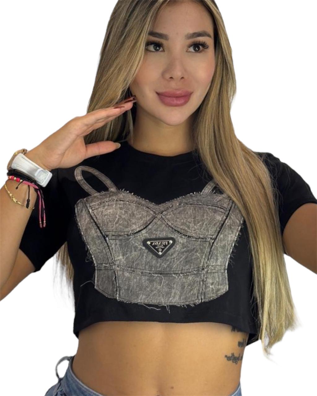 CROP TOP JEAN GRIS