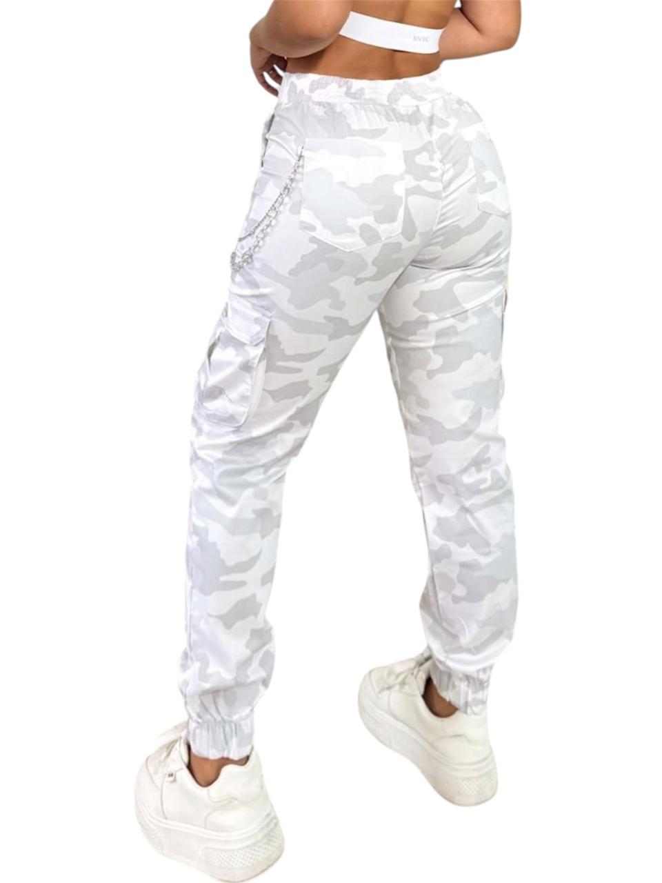 PANTALON DRILL ESTAMPADO BLANCO