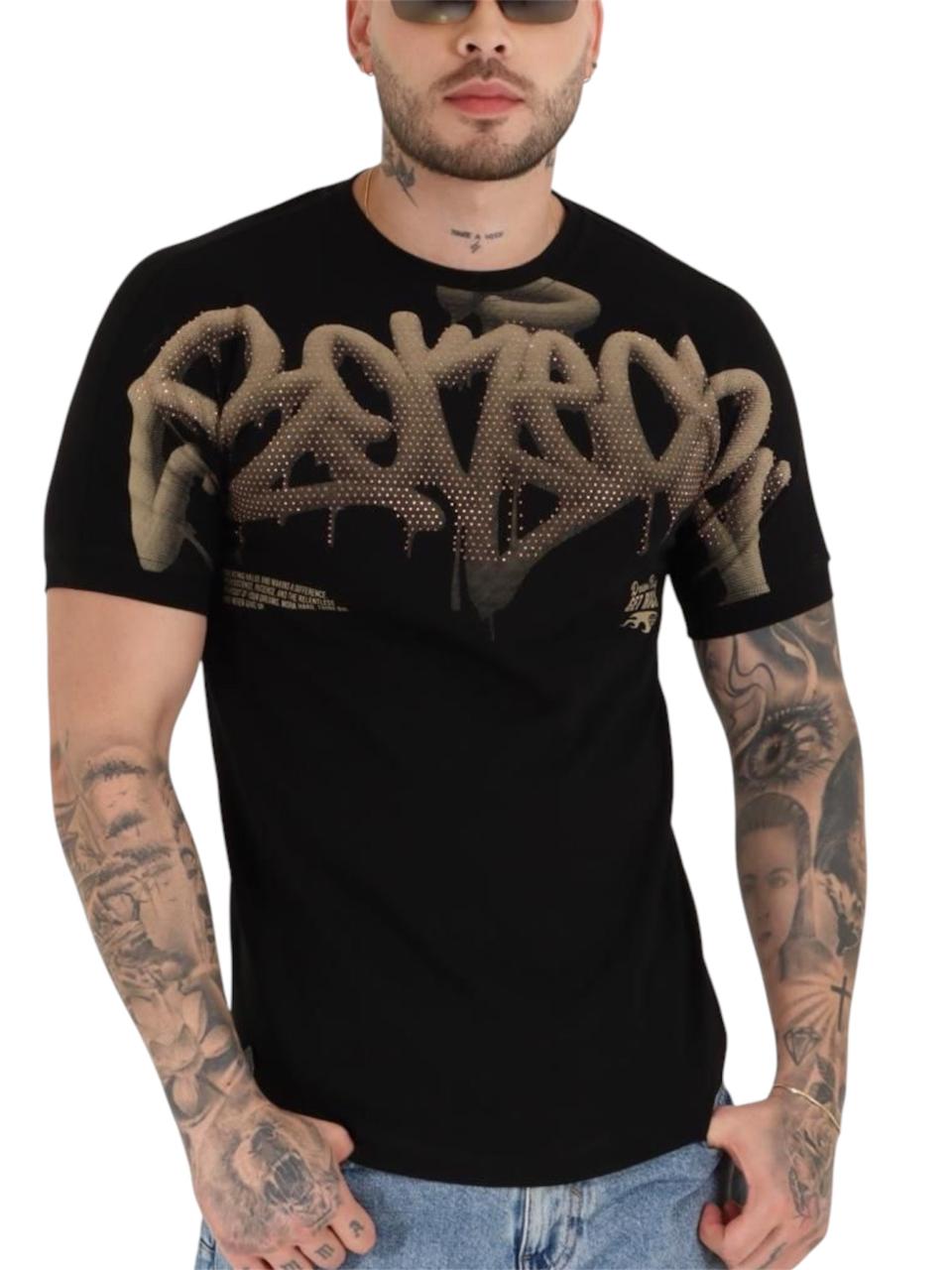 CAMISETA LETRAS BRILLO NEGRA