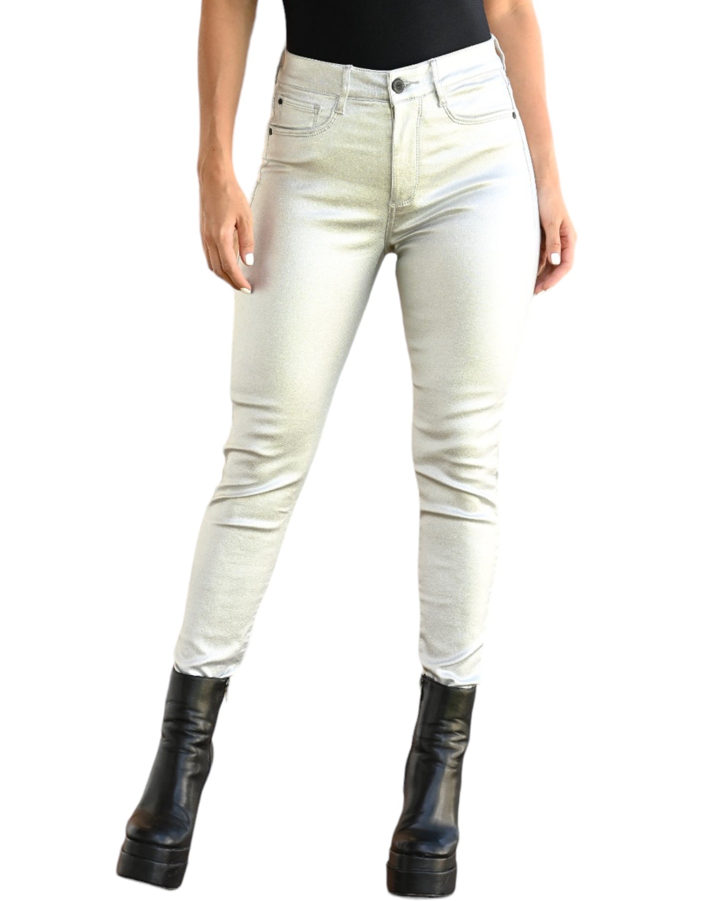 JEAN EFECTO CUERO PLATA