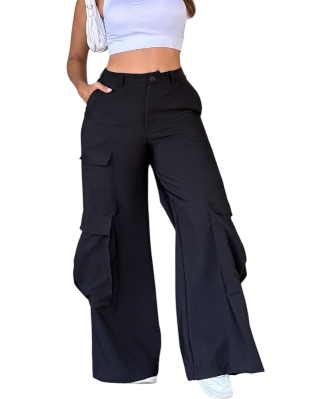 PANTALON CARGO TELA NEGRO
