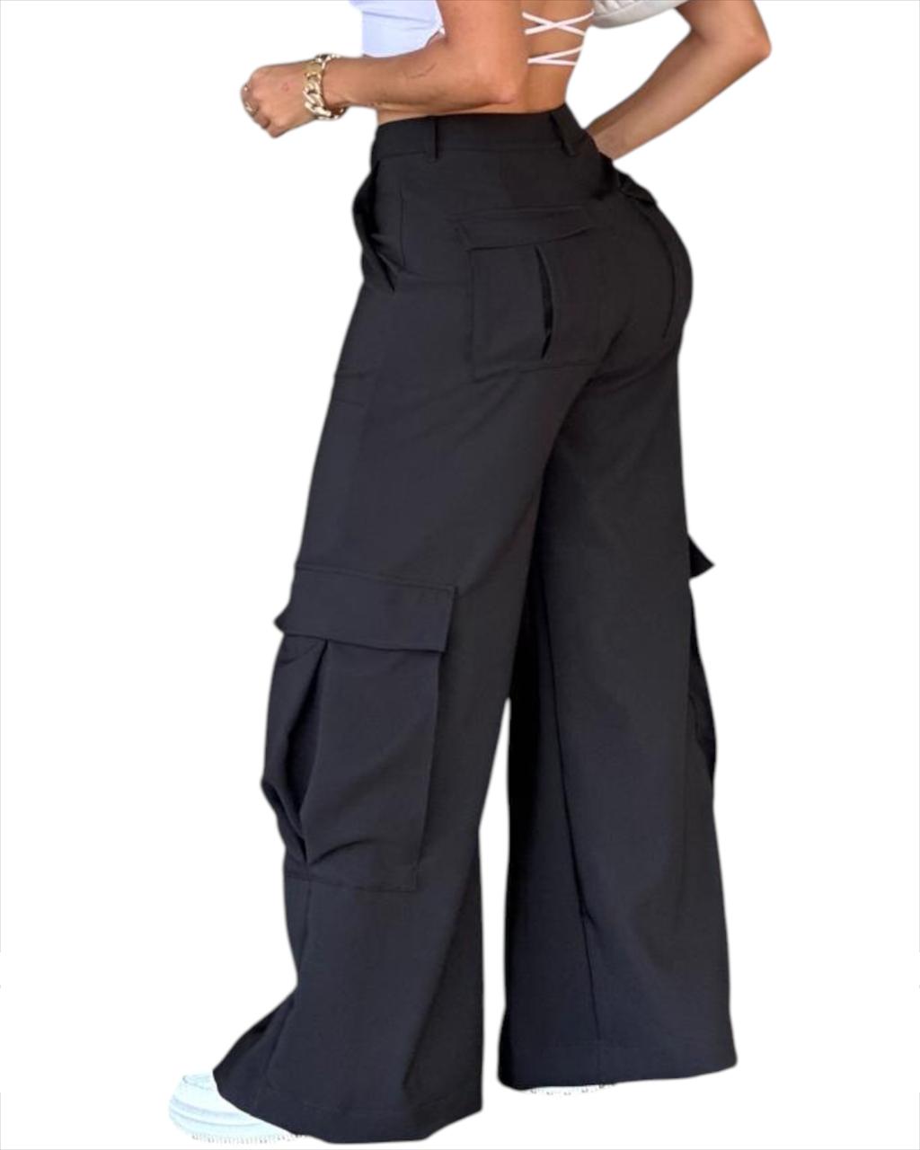 PANTALON CARGO TELA NEGRO
