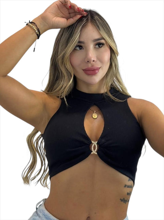 BLUSA CUELLO ALTO ESCOTE