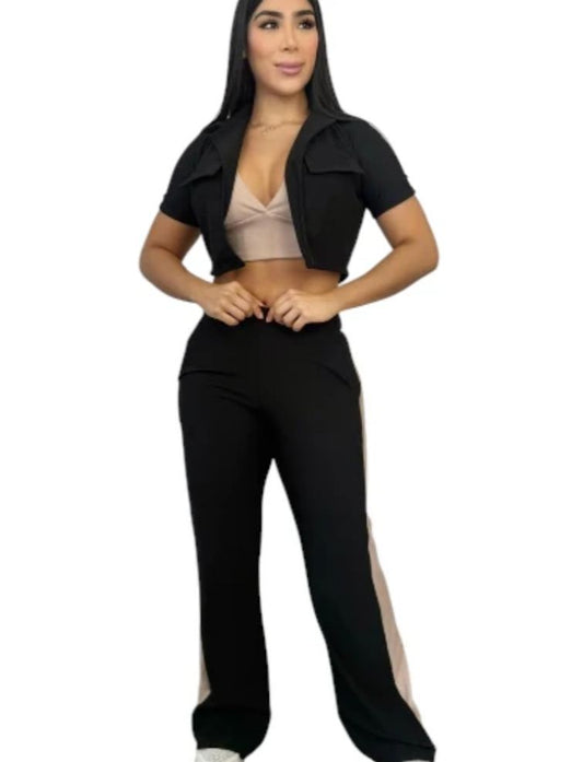 TRIO EN RIB NEGRO  BEIGE