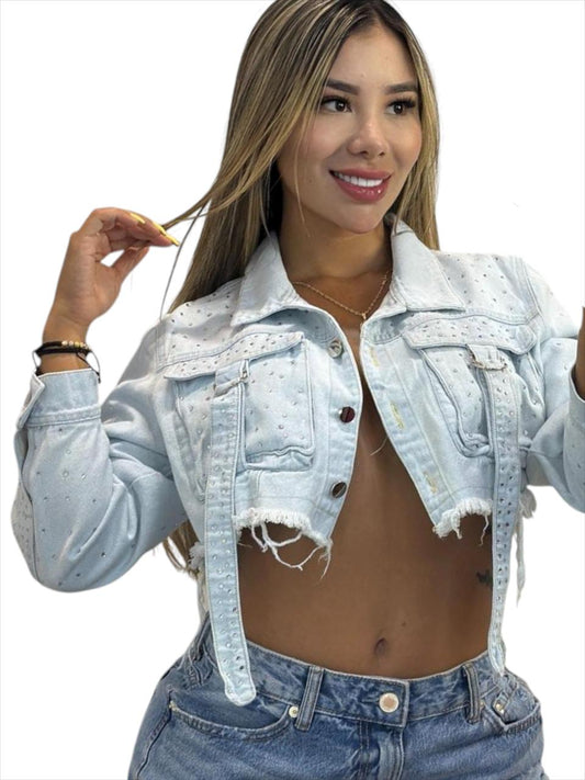 CHAQUETA  BRILLOS AZUL CLARO