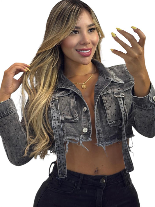 CHAQUETA  BRILLOS GRIS